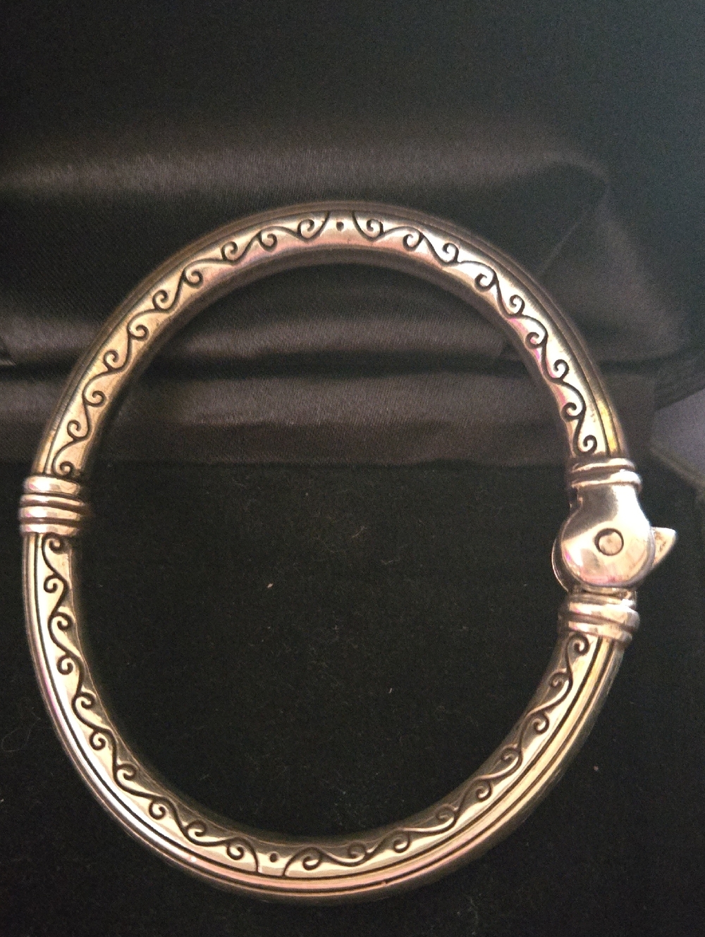 Sterling Silver Hinged Bangle Bracelet with Scroll Detailing